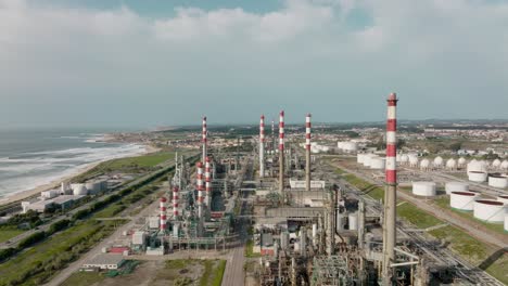 Aerial-view-over-industrial-zone,-Galp-refinery-in-Matosinhos