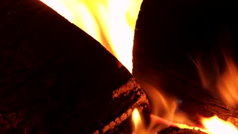 Cose-up-view-of-a-campfire,-macro-shot-detail-video