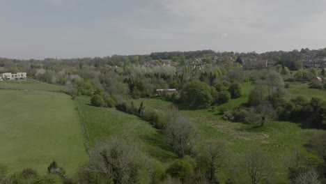 Cotswold-Town-Edge,-Chipping-Norton,-Aerial-View,-Spring-Season