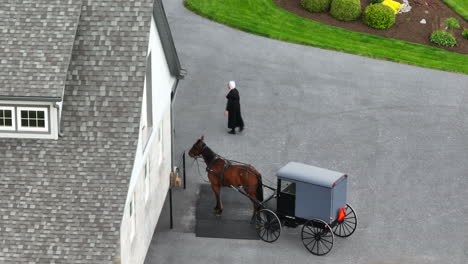 Amish-woman-walking-away-from-horse