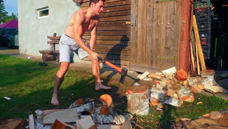 Young-Man-Splitting-Wood-With-An-Axe