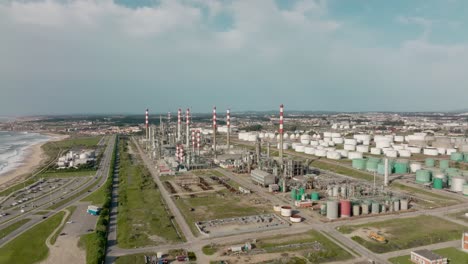 Cinematic-view-over-industrial-zone,-Galp-refinery-in-Matosinhos