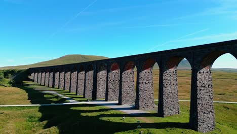 Drone-view-of-the-Ribblehead-Viaduct,-the-longest-and-the-third-tallest-structure-on-the-Settle-Carlisle-railway-line