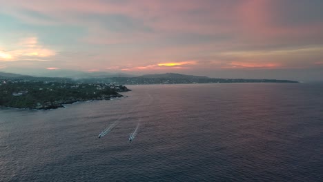 Blue-Pinkish-Ocean-Aerial-Drone-Above-Puerto-Escondido-Natural-Mexico-Atmosphere