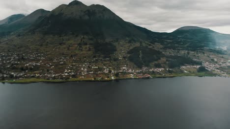 Scenic-San-Pablo-Lagoon-Below-The-Inactive-Stratovolcano-In-Otavalo--Imbabura-Province---Ecuador