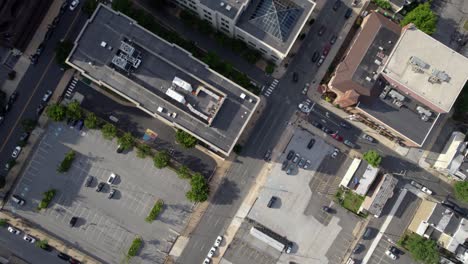 Streets-and-buildings-in-sunny-Wilmington-city,-Delaware,-USA---birdseye,-Aerial