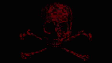 Alarming-animated-cyber-hacking-skull-and-cross-bones-symbol-with-animated-binary-code-texture-in-red-color-scheme-on-a-black-background