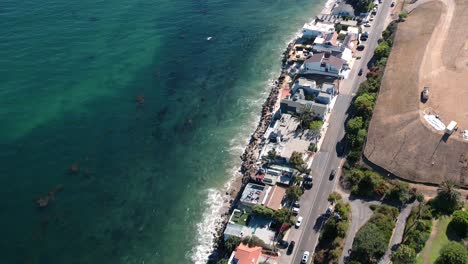 Multi-million-dollar-luxury-beachfront-mansions-in-Malibu,-California---aerial-flyover