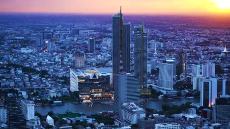 Panoramic-blue-hour-view-of-Bangkok's-cityscape