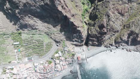 Marina,-Waterfalls-And-Caminho-Real-do-Paul-do-Mar-On-A-Sunny-Day-In-Madeira,-Portugal