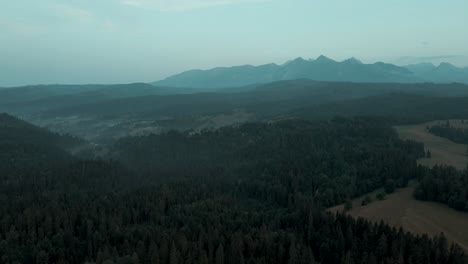 Aerial-shot-of-misty-polish-tatra-mountains-after-rain