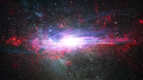 4K-Ansicht-Der-Galaxie,-Umgeben-Von-Roten-Nebelwolken,-Universum