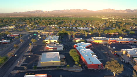 Flying-over-commercial-area-at-Green-Valley,-Arizona