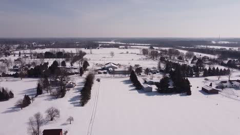 Rural-Landscape-Covered-In-Snow-During-Wintertime-In-Flat-Rock,-Michigan