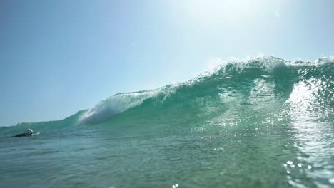 Floating-surfer-POV-of-a-big-wave-in-slow-motion