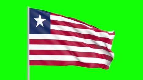 Nationalflagge-Liberias-Weht-Im-Wind-Auf-Grünem-Bildschirm-Mit-Alpha-Matte
