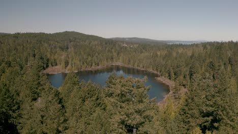 Aerial-Drone-View-of-beautifl-Emily-Lake-in-Texada-Island-British-Columbia-Canada,-Sunshine-Coast