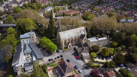 Aerial-of-community-buildings-in-Bath,-UK