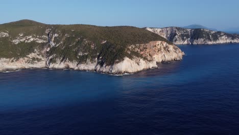 Epic-Drone-Shot-of-Coastline-on-Ionian-Island-Lefkada-Greece-Above-the-Blue-Sea