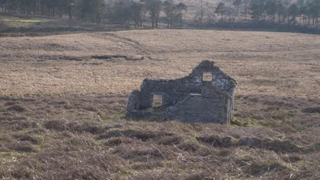 Old-And-Abandoned-Irish-Farmer-House-Made-Of-Cobblestone-in-The-Field-Of-Wicklow-Mountains-In-Ireland