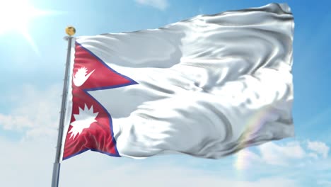 4k-Ilustración-3d-De-La-Bandera-Ondeante-En-Un-Poste-Del-País-Nepal