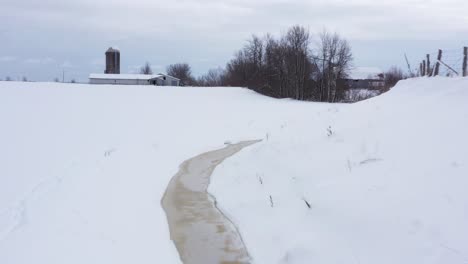 coyote-tracks-lining-the-snow-along-creek-and-ravine-behind-farm