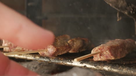 Juicy-And-Meaty-Romanian-Kebab-Being-Cooked-On-Charcoal-Grill