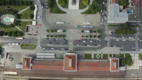 Zagreb-Central-Train-Station-And-King-Tomislav-Square-Aerial-View---drone-top-down