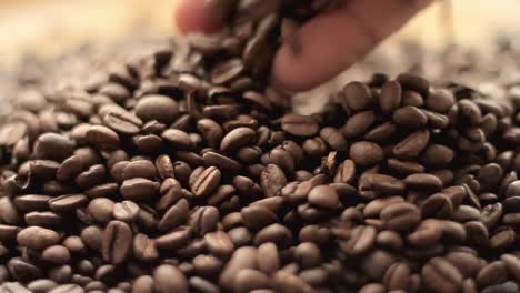 Geröstete-Braune-Kaffeebohnen-In-Einem-Haufen-Stockvideo