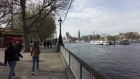People-Walking-Along-Spring-London-South-Bank-Queens-Walk-On-12-April-2022
