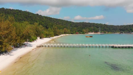 Koh-Rong-island-beach-and-pier-in-Cambodia,-popular-touristic-destination-in-Asia