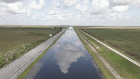 Aerial:-Highway-and-canal-cut-straight-line-through-everglades-park