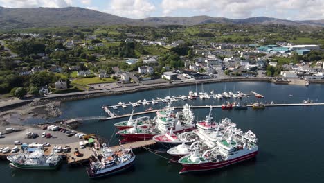 Drone-shot-of-a-large-group-of-boats-docked-in-Killybegs,-Ireland