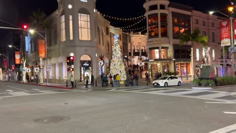 Night-time-scenic-Rodeo-drive-Christmas-tree-outside-expensive-famous-high-street-stores