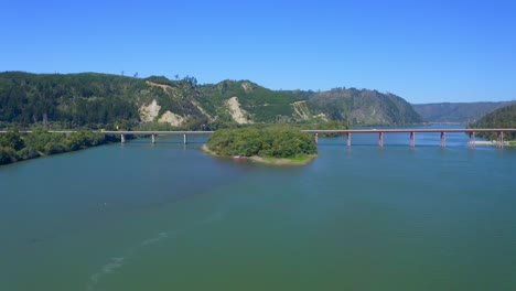 Rio-Maule-Puente-Constitucion-Ciudad-Maule-Region,-Talca-Santiago-De-Chile-Drone-Shot