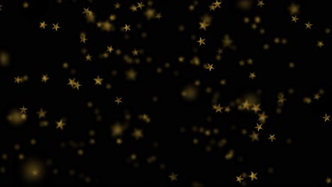 Goldene-Sterne,-Konfetti,-Die-Auf-Schwarzem-Hintergrund-Herunterfallen,-Gleichlose-Schleife