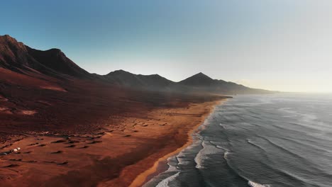 Aerial-view-of-Fuerteventura's-beautiful-beach---Playa-de-Cofete,-Canary-Islands,-Spain