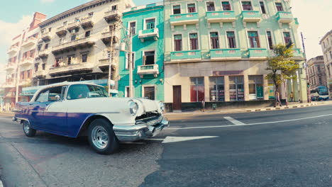 Old-Classic-Stylish-Car-Pulling-Up-on-Street-in-Havana-Cuba