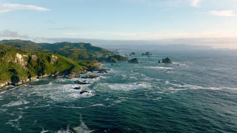 Aerial-Cinematic-View-Of-Pacific-Ocean-Coast-Of-Chiloé-Island