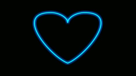 Neon-light-border-blue-love-heart-shape-animation-on-black-background