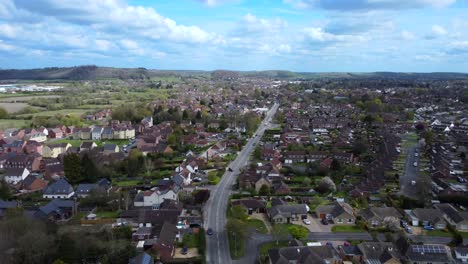 Wide-angle-establishing-drone-shot-of-typical-British-countryside-town