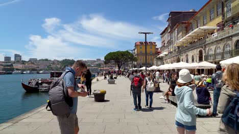 Tourists-Filled-Ribeira-District-on-Sunny-Bright-Warm-Spring-Day