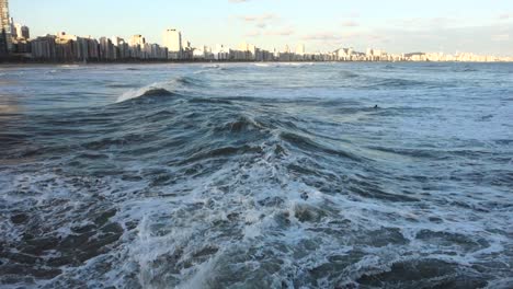 strong-waves-crashing-in-Santos-beach,-Brazil