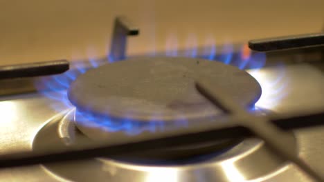Close-up-of-blue-gas-flame-burner-ring