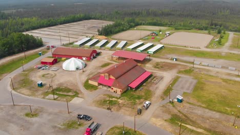 4K-Drone-Video-of-Tanana-Valley-State-Fairgrounds-in-Fairbanks,-Alaska-during-Sunny-Summer-Day