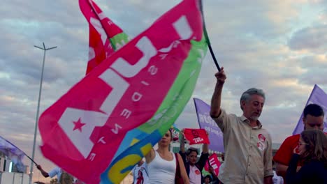 Presidential-front-runner-Luiz-Inacio-Lula-asks-supporters-to-take-to-the-streets---slow-motion-flag-waving