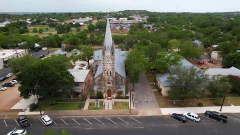 Aerial-footage-of-the-famous-German-town-of-Fredericksburg-in-Texas