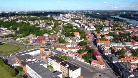Aerial-View,-Downtown-Neighborhood-of-Kaunas,-Lithuania