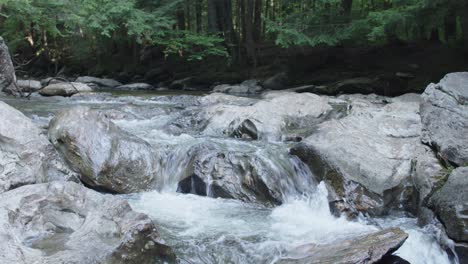 Mountain-brook-water-cascade-with-pan-up