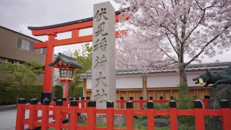 Sakura-bloom-over-Fushimi-Inari-Entrance-Gate,-Kyoto-Japan